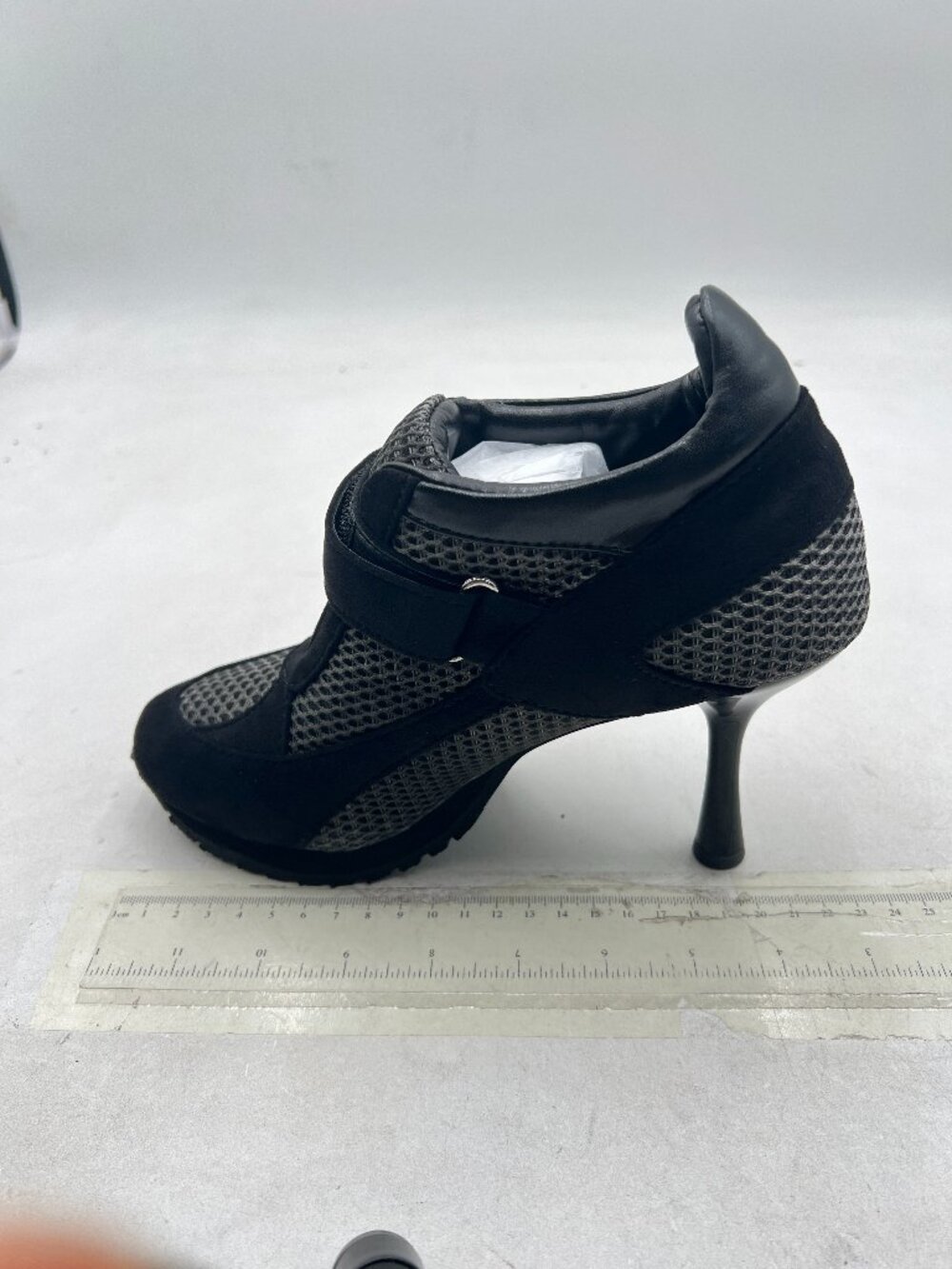Black Women's Beathable Mesh Sneaker Slip On Stiletto High Heels Round Toe Pumps